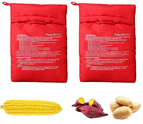 2 Pcs Microwave Potato Bags, Cooking Bags, Reusable Microwave Potato Bags, Potato Bags, Microwave Potato Cookware for Baked Potatoes (Red)