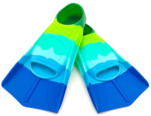 Gugmoy Kids Swim Fins,Comfortable Silicone Flippers for Swimming and Diving,Size Suitable Beginners Kids Girls Boys Adults (Small, Colorful-E)