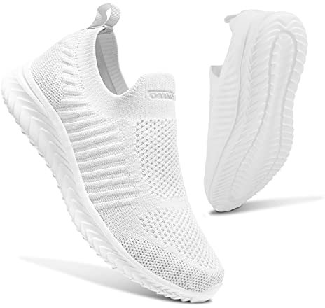Womens Slip on Trainers Athletic Running Shoes Sport Walking Sneakers Lightweight Tennis Shoes(White,40EU)