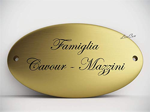 Targa Ovale in Ottone Finitura Satinata per Porta con Incisione Personalizzata Ingresso Porta Casa Ufficio Azienda (Satinata)