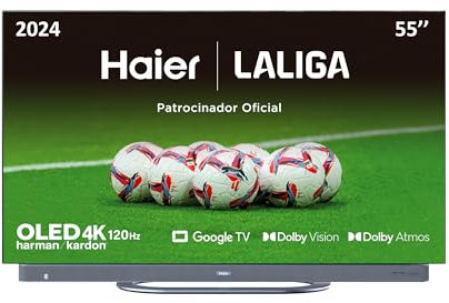 Haier OLED Harman Kardon 4K UHD H55C900UX - 55, Smart TV, Google TV, Dolby Atmos y Dolby Vision, HDR 10, Smart Remote Control, Google Assistant, Bluetooth 5.1, DBX TV, HDMI 2.1 x 4, Sin Marcos, 2024