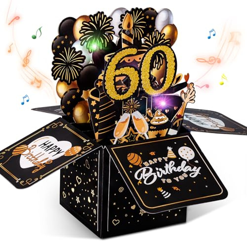 joyoldelf Carte d'Anniversaire Musicale 60 Ans - Carte Pop-Up 3D Originale, Cadeau Mémorable pour un 60ème Anniversaire