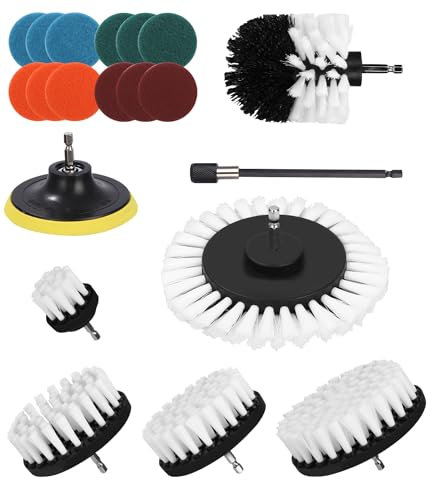 Birshe Kit de Brosses de Perceuse, 20 Brosses de Nettoyage Remplaçables, Brosses de Nettoyage dures et Douces pour la Cuisine, Salle de Bain