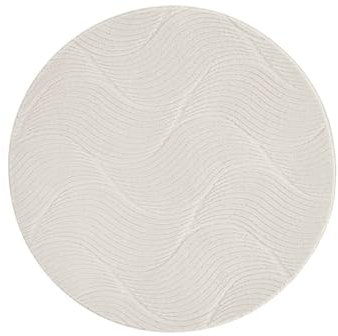 Taracarpet Kurzflor Boho Skandi Polyester Teppich in 3D Optik waschbar, pflegeleicht und robust ideal fürs Wohnzimmer, Schlafzimmer und Kinderzimmer auch als Badematte Creme Düne 080 cm rund