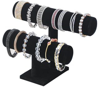 Coward 2 Tier Bracelet Holder Jewelry Display Stand, Necklace Bangle Bracelet Watch Organizer Storage Rack, Jewelry Show Tower for Women (Black Velvet)