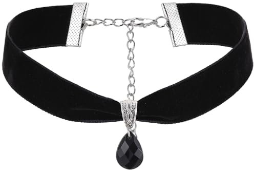 Telooco Schwarz Samt Trachtenkette Damen Halskette mit Anhänger Kropfband Breit Tropfen Choker Verstellbarer 90er Jahre Halsband für Feiertagsparty Cosplay Halloween