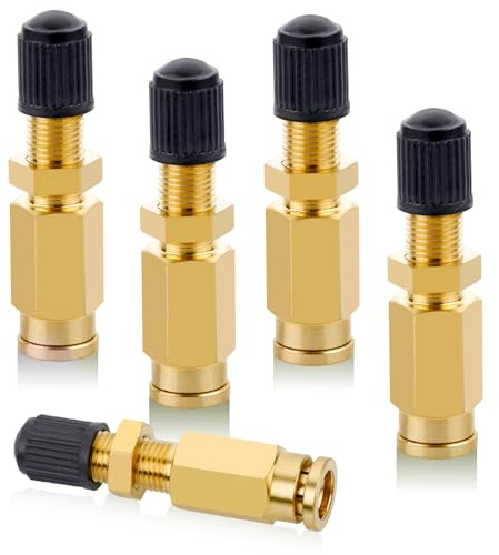 Boeray 5 Packs 1/4 Air Value Inflation Schrader Valve, Schrader Valve Adapter with Push to Connect Button for 1/4 OD Air Hose Fittings for Semi Trucks Trailers