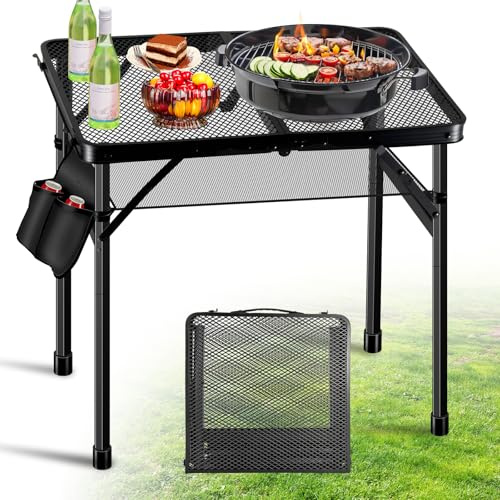 Ciavca Upgraded Folding Grill Table - Metal Portable Camping Table, 2 Height Adjustable Max 22, Lightweight Foldable for Outside BBQ 24x15.8