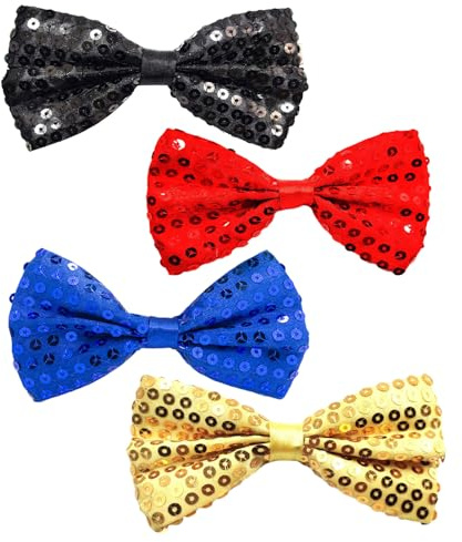 EUPSIIU 4 Piezas Pajarita con Lentejuelas para Hombre, Pre Tie Pajarita Preatada Ajustable Fiesta Banquete Boda Fiesta de Halloween de Navidad, para Hombre Disfraz Disco (4PCS)
