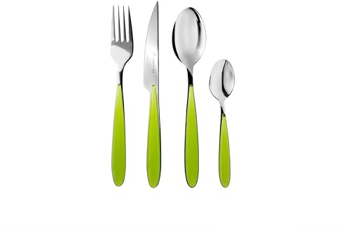 zanetti, Set Posate Acciaio Inox 24 Pezzi Modello Elegance, Colore Verde, Manico ABS, Nickel Free, Set Posate da Tavola 6 Forchette, 6 Coltelli, 6 Cucchiai, 6 Cucchiaini