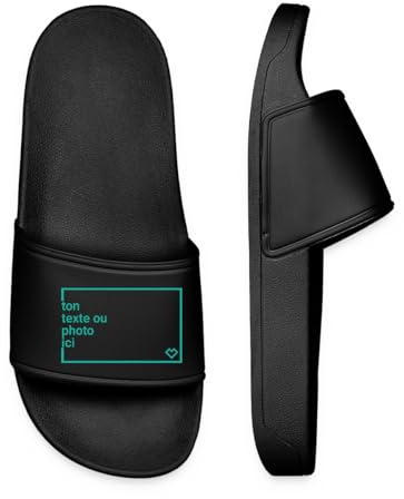 Spreadshirt Claquettes Personnalisables Texte ou Photo Pantoufles Personalisée Claquettes Femme Piscine, 42, noir