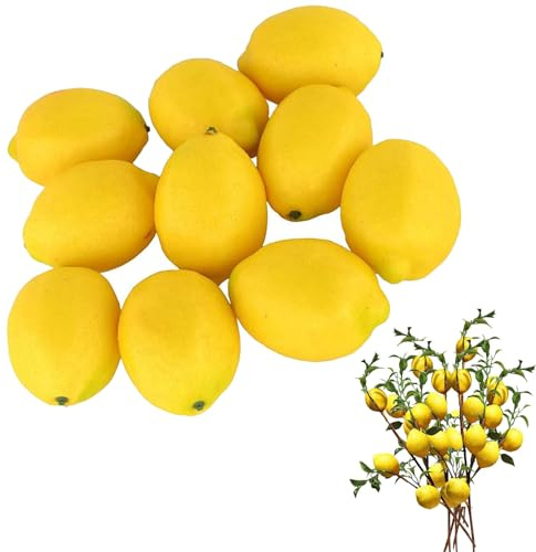 Srvauyea 10PCS Yellow Simulation Artificial Lemon Fake Fruit, Lifelike Yellow Fake Fruit, Disply Home Party Decor Artificial Fruit Trees,Simulation Lemons for Home Kitchen and Table Decoration.