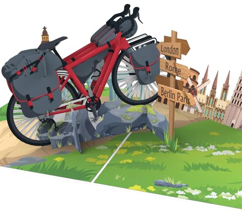 LIMAH® Popup-kort cykel – 3D-cykelkarta med gravelbike, cykelpacking turné – cykelresa genom Europa – present till cyklister, reseälskare och äventyrare – gratulationskort till födelsedag, avskedsfest