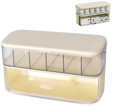 Doppio Strato Scatola Trasparente per l'Organizzazione dei Cavi, Scatola di Immagazzinaggio per Cavi Dati con 6 Scomparti, Scatola Organizer per Cavi Usb, per Casa, Ufficio, Scrivania (giallo)