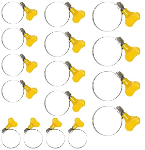 16 Pieces 4 Size Hose Clips Set with Handle, Adjustable 16mm-40mm Range Garden Hose Clamp, Stainless Steel Garden Tightening Pipe Clamp for Hose Pipe Tube, for Securing Home Gas Flexible Connections