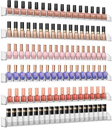 Hexsonhoma 61CM Klare Nagellack-Wandregal mit Abnehmbarer Endkappe, 6er-Set, Acryl Organizer Wandmontiert, Nagellack-Speicherregale für 150 Flaschen (60CM)