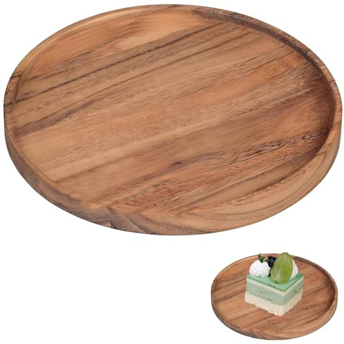 Round Wooden Tray, Decorative Tray 20cm x 20cm Coffee Table Trays Vintage Round Trays Coffee Table Decor, Rounds Wood Decorative Candle Plate, Applicable to Place Dessert and Candle
