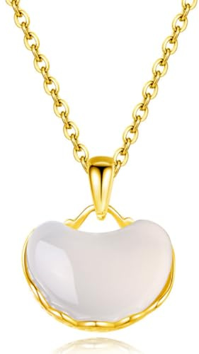 KJHFD Collana a Ciondolo calcedonio Naturale Argento per Donne 18k coglioni di Fagioli Acacia in Oro