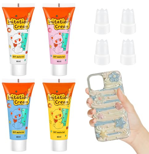 6 Colores de Pegamento de Crema,Pegamentos de arcilla de Crema（transparente）,para horquillas,joyería,manualidades,decoración DIY de fundas de móvil con arcilla flexible (4x50g DIY Crystal glue)