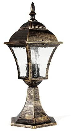 Rustik vägbelysning trädgård guld antik IP43 aluminium E27 43 cm hög sockellampa utomhus balkong uppfart