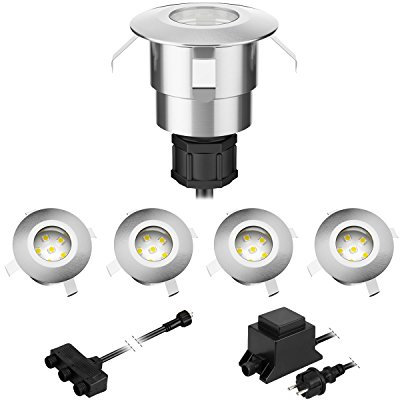 ledscom.de Lampada da incasso a pavimento LED Atria per esterni alluminio bianco caldo, 14lm ciascuno, IP65, Ø 40mm, set di 5
