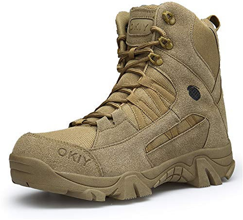 Lyoridra Herren Wanderschuhe Kampfstiefel Armee Tactical Boot Outdoor Trekking Schuhe, Braun, 46 EU