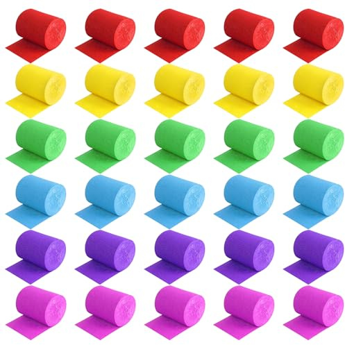 30 Rollen Krepp Bänder Bunt Krepppapier Dekoration 6 Farben für Party Geburtstag Abschlussfeier Hochzeit Basteln Kindergarten,4.5cm*9m/Rolle