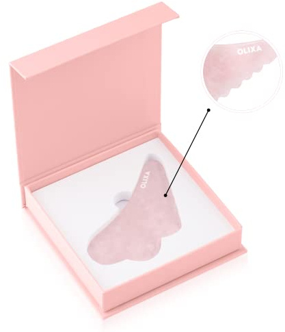 Olixa Beauty Rose Quartz Gua Sha- Facial Massage Tool - Scraper Board - Face Roller - Unique Shape - Skin Smoothing, Anti Ageing and Depuffing