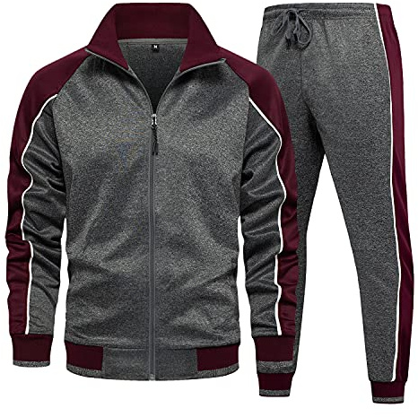 MANLUODANNI Men's Tracksuit Sets Bottoms Full Zip Casual Jogging Gym Suit Jacket with Pockets Gray M