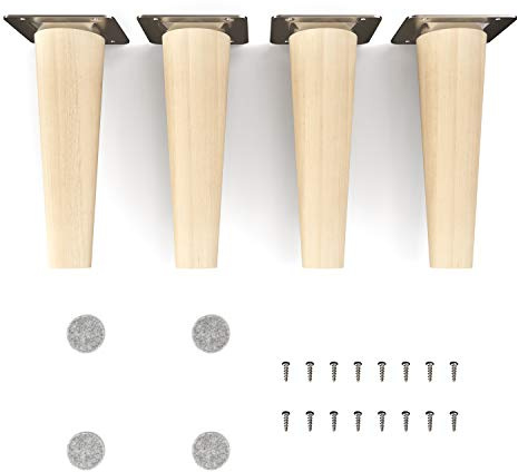 Sossai Möbelfüße aus Naturholz Buche unbehandelt, Clif Round HMF1, 15 cm hoch, rund, gerade Ausführung, für Kommoden, Schränke, Regale