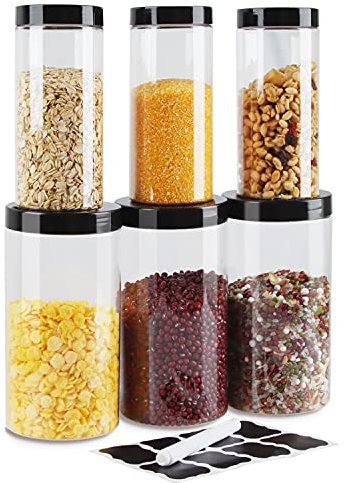 Aoligei Boite a Farine, 3PCS 1000ml & 3PCS 500ml Boite Hermetique Alimentaire, Rangement Plastique Cuisine, Ensemble de Pots de Stockage pour Épice, Spaghetti, Café, Céréales