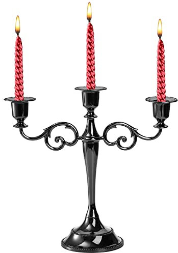 YOUEON 3 Arm Black Candelabra, Candelabra Candle Holder, 26 cm Tall Candlesticks Holder, Elegant Taper Candle Holder Centerpiece for Wedding, Church, Halloween, Dining, Home Decor