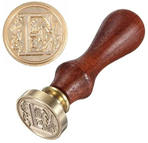 Anawakia Siegelstempel Vintage-Stil Wachs Siegelstempel Siegel Set A-Z Dekorativer Siegel Petschaft Holzgriff Brief 26 Buchstaben DIY Holz Wachs Siegel Stempel 1 Stück (E)