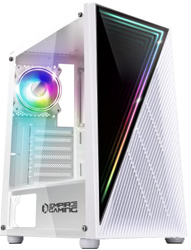 EMPIRE GAMING - Caja PC Gamer Crystal - ARGB Torre Mediana ATX, Micro ATX e ITX - Frontal Efecto 3D - Ventiladors 1x120MM LED RGB Direccionable 3 Pines 5 Voltios y 1x120MM Estándar -Blanco