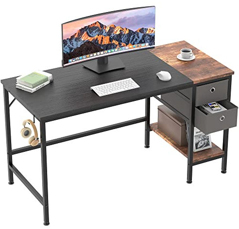 Schreibtisch, Computertisch mit 2 Schubladen und Kopfhörer Halter, Pc Tisch Bürotisch Holz Officetisch fürs Büro, Wohnzimmer, Home, Office, 120 x 50 x75cm