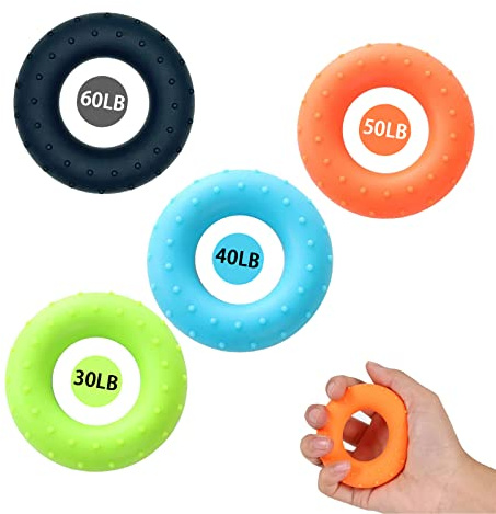 Entraîneur d'avant-bras, 4 pièces Entraîneur de Main, Entraîneur des Doigts, 10,5-25,5 kg Avant-Bras, Renforcement des Doigts, Bras, Anneaux en Silicone, Entraînement des Mains pour Musculation, Sport