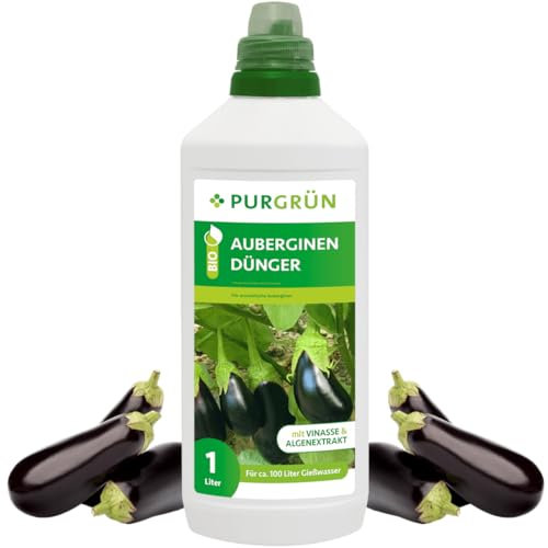 Purgrün® Bio-Auberginen-Dünger 1 Liter – Organische Rezeptur – Premium-Flüssigdünger – NPK 4+1+7 – Mit Algenextrakt & Vinasse – Extra Kalium für große Auberginen – Ohne tierische Inhaltsstoffe