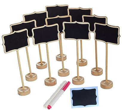 WOFASHPURET 10pack Mini Chalkboard Message Board Set with Easel Stand of Creative Blackboards Includes Liquid Chalks and Replaceable Films for Parties Weddings and Food Signage