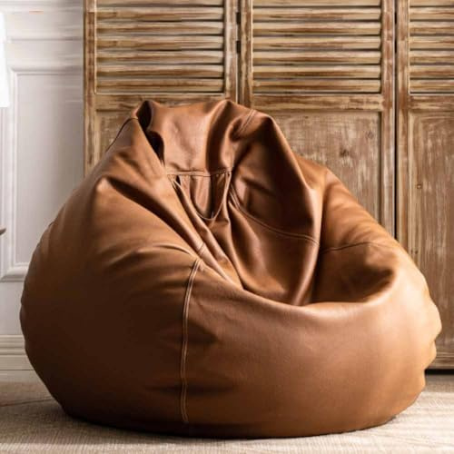 SXBCyan Fodera Poltrona a Sacco (Senza Imbottitura) Grande Fodera for Pouf in Ecopelle Esterni Chaise Lounge Salon Gioco Film sac Puff Camera da Letto Soggiorno Giardino(Brown,D2.6ft-Cover-Giant)
