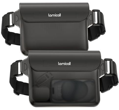 Lamicall Borsa Impermeabile IPX8 - [2 Pezzi] Marsupio Impermeabile con Cintura Elastica Regolabile, Sacca Impermeabile per Spiaggia, Nuoto, Pesca, Campeggio, Kayak, fino a 8,7