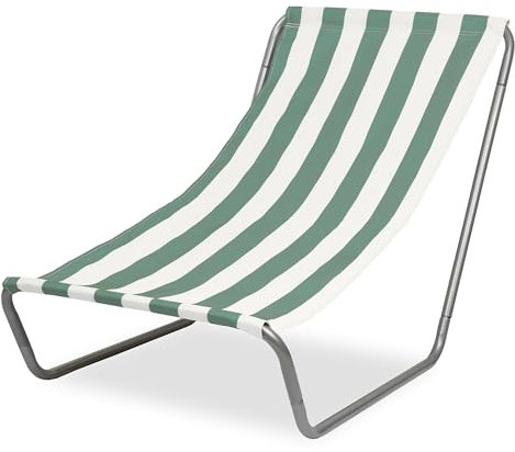 FEBE Sonnenliege Strandliege Liegestuhl Garteliege Grün/Beige Kompakter Strandstuhl mit Tragetasche für Garten Pool und kleinen Balkon Textilgewebe