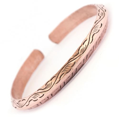 Generico Bracciale in Rame Puro Intagliato a Mano Buddista, Unisex, Gioielli Tibetani Hippie Boho