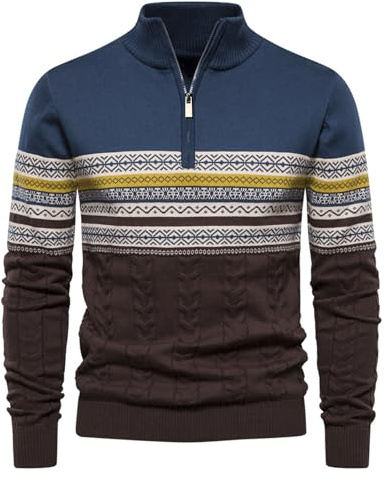 Genfien Mens Quarter Zip Jumper Knitted Turtleneck Sweater Long Sleeve Winterpullover Warm Lightweight Pullover Sweaters for Men Men's Christmas Sweater Slim Fit Casual Navy Blue