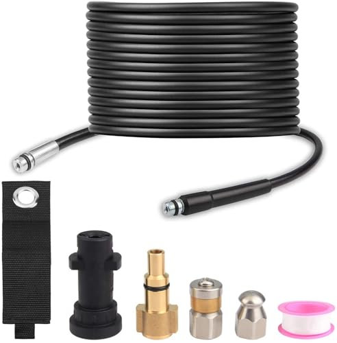 MATXREE Kit de nettoyage de tuyau de vidange haute pression de 15 m avec buse de jet et buse rotative pour nettoyeur haute pression Karcher K2 K3 K4 K5 K6 K7 et nettoyeur haute pression Lavor, 180 bar