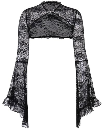 ORANDESIGNE Bolero Femme Gothique Boléro Dentelle Shrug Manches Longues Chic et Elegant Boléros Mariage Bolero Dentelle Haussement Tops Noir Punk Cardigan Boléro pour Robes Cocktail Fête A S