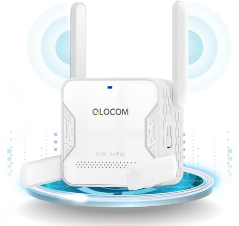 QLOCOM 2025 Nouveau WiFi 6 Répéteur WiFi Puissant, AX1500 Amplificateur de Signal WiFi Double Bande 5GHz/2.4GHz, 1 Port Ethernet, Compatible avec Toutes Les Box Internet