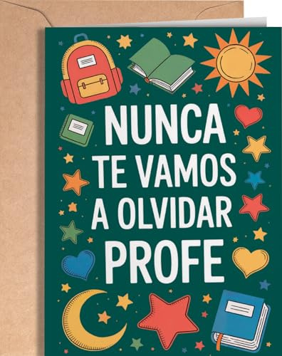 Tarjeta de Agradecimiento para Profesores - Tarjeta Felicitacion Profesora Guardería, Infantil, Primaria Fin de Curso - Regalos Despedida Profe, Seño, Maestra - Postal para Profes - EU 113