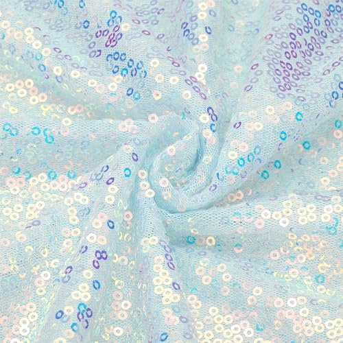 sourcing map Iridescent Blue Sequin Fabric, by the Yard, 1 Yard Length 4.3ft Wide Sequin Velvet Fabric Shiny Sparkly Cloth for DIY Sewing, Dress, Backdrop, Tablecloth, Table Runner