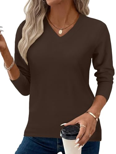 Yutdeng Pull Femme Chic et Elegant Pulls en Tricot Col en V Pull Femme Hiver Léger Pullover Manche Longue Pulls Automne Doux Chandail Ajusté Sweater Chaud Maille Sweat Décontracté Haut Casual Top Chic