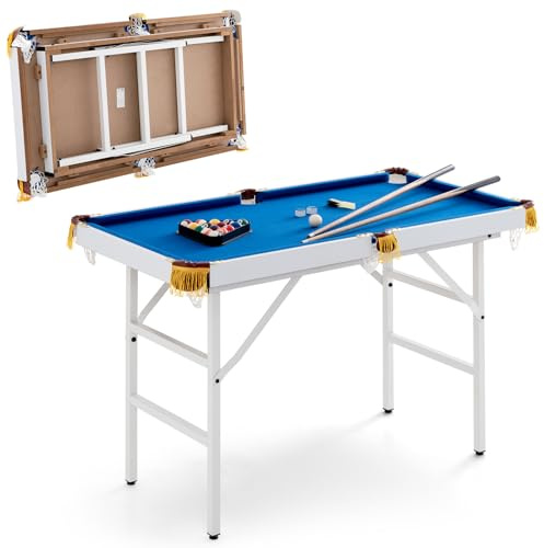 COSTWAY Mesa de Billar Plegable con Accesorios, Mesa de Billar Portátil con 2 Tacos, 2 Tizas, 16 Bolas, Triángulo y Cepillo para Toda la Familia, Niños y Adultos, 122 x 64 x 78 cm (Azul)